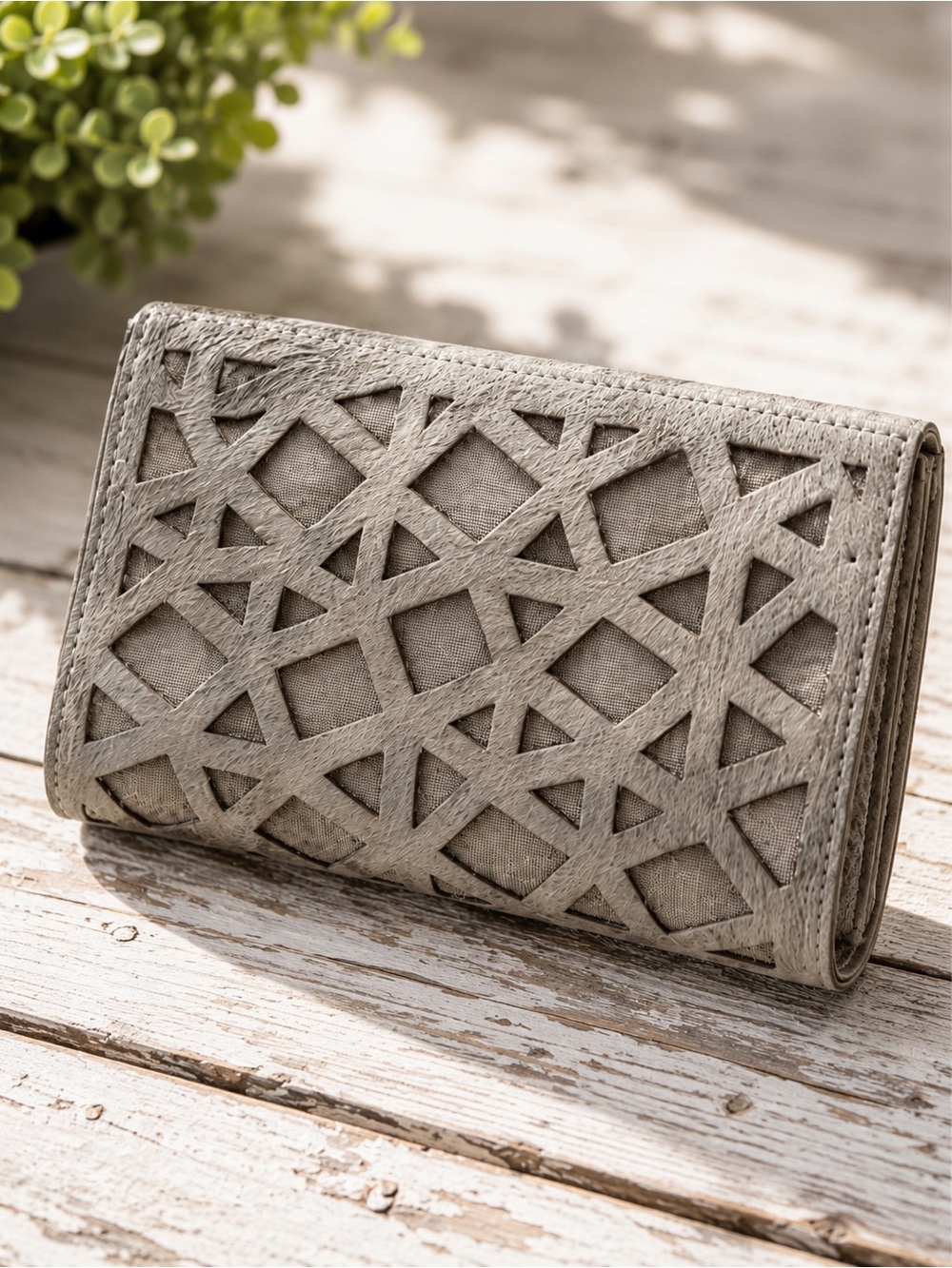 Piper Emma Grey Cowhide Leather Laser Cut Clutch Wristlet
